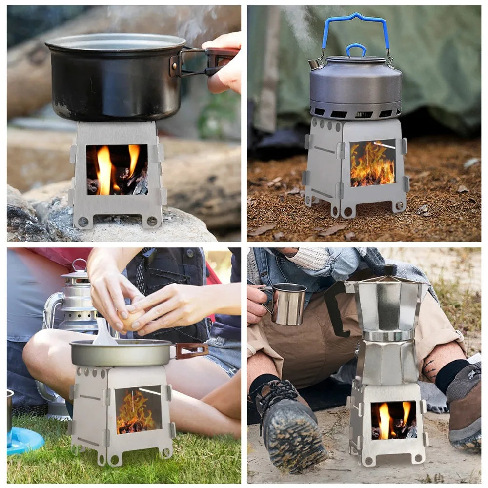 Camping Furnace Wood Stove Alcohol Stove Stainless Steel Portable Camping Stove Outdoor Stove Camping Equipment Cooking Hiking