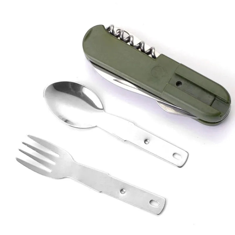 Camping Cutlery Stainless Steel Folding Knife Fork Spoon Portable Outdoor Tableware Camping Equipmen
