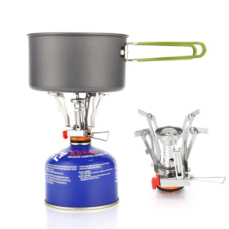 Portable All in One Camping Stove with Converter Compact Lightweight Outdoor Cooking Gear for Hiking Backpacking