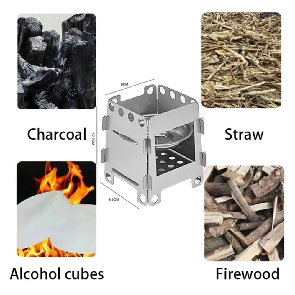 Camping Furnace Wood Stove Alcohol Stove Stainless Steel Portable Camping Stove Outdoor Stove Camping Equipment Cooking Hiking