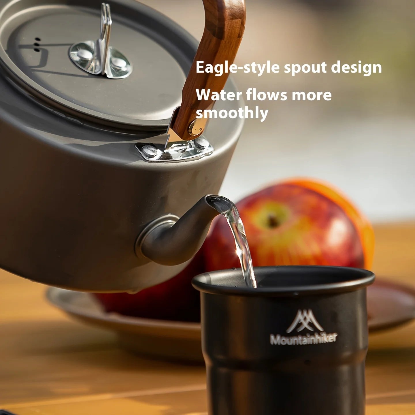 Camping Tea Kettle - Aluminum Alloy Construction, Wooden Handle, Portable Outdoor Kettle for Camping, Hiking, Durable Cookware