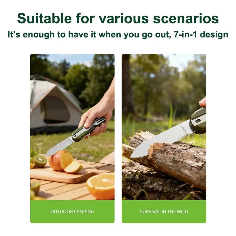 Camping Cutlery Stainless Steel Folding Knife Fork Spoon Portable Outdoor Tableware Camping Equipmen