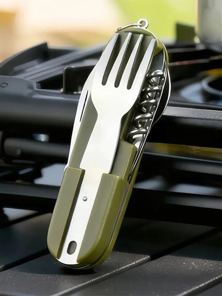 Camping Cutlery Stainless Steel Folding Knife Fork Spoon Portable Outdoor Tableware Camping Equipmen
