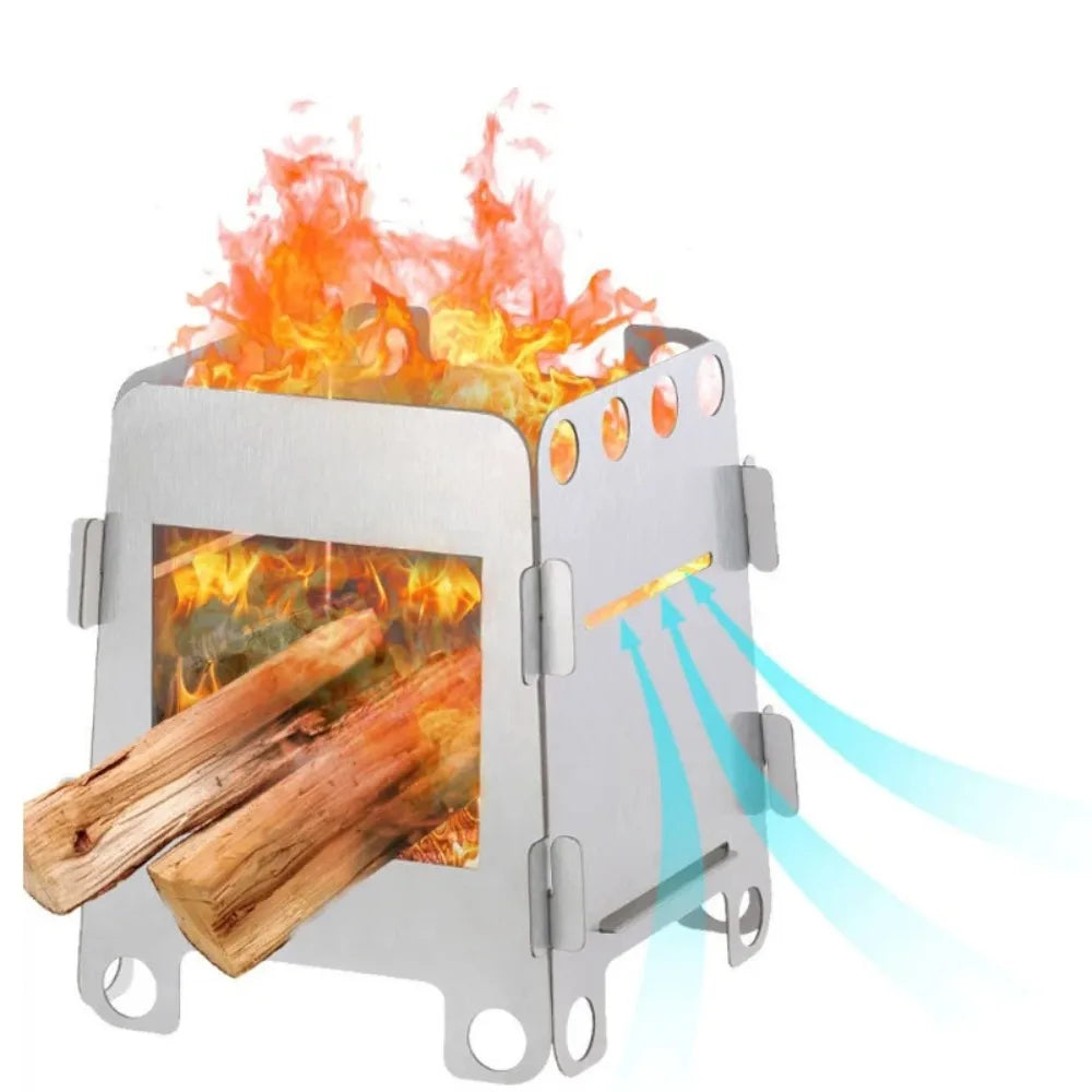 Camping Furnace Wood Stove Alcohol Stove Stainless Steel Portable Camping Stove Outdoor Stove Camping Equipment Cooking Hiking
