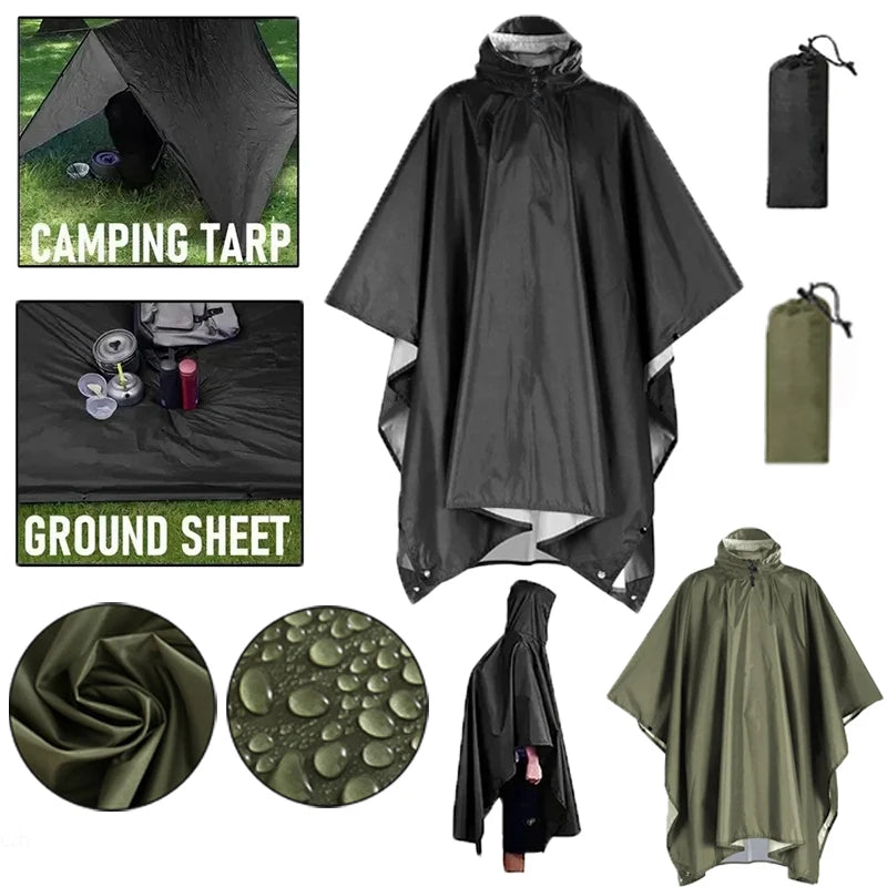 3-in-1 Waterproof Ripstop Rain Poncho