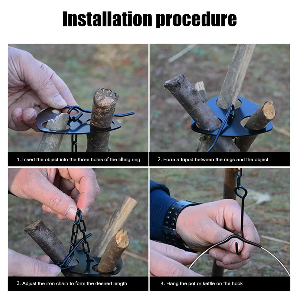 Portable Camping Gear and Equipment  Detachable Outdoor Barbecue Tripod Hanging Rack  Campfire Cooking Accessories Set