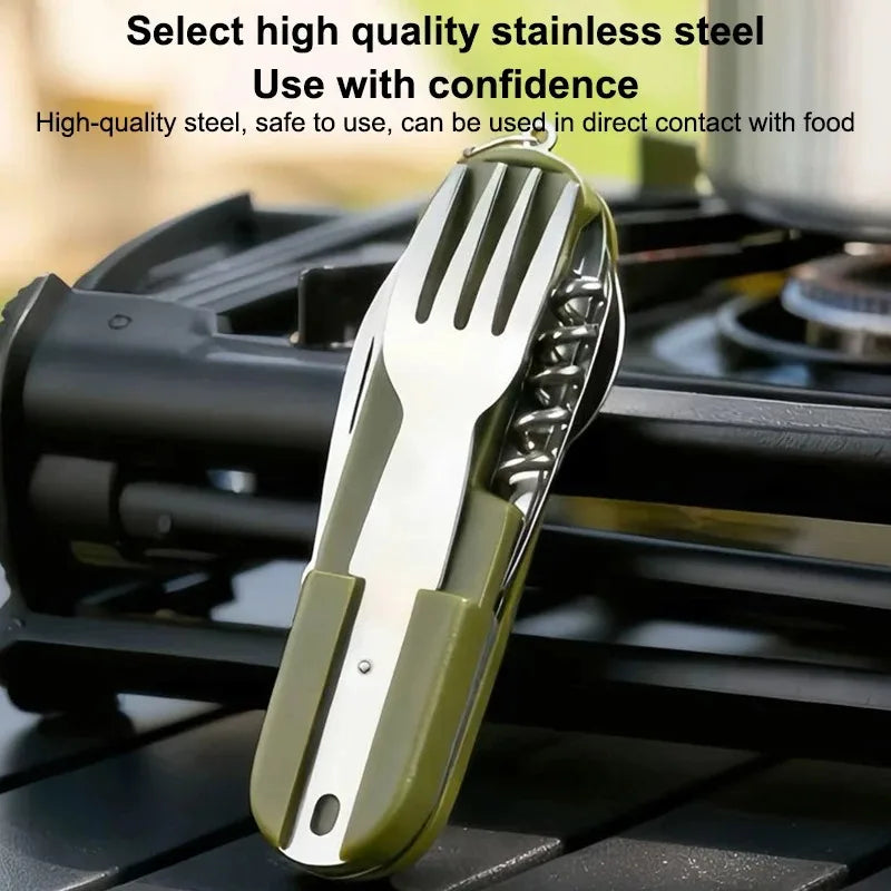 Camping Cutlery Stainless Steel Folding Knife Fork Spoon Portable Outdoor Tableware Camping Equipmen