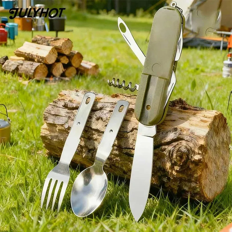 Camping Cutlery Stainless Steel Folding Knife Fork Spoon Portable Outdoor Tableware Camping Equipmen
