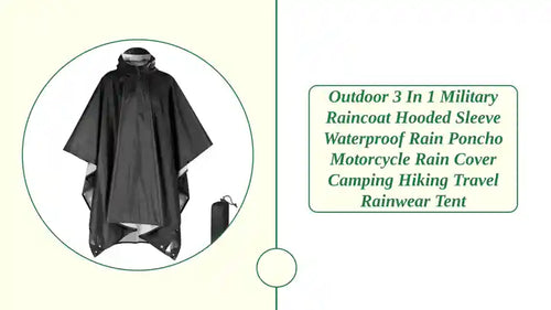 Outdoor 3 In 1 Military Raincoat Hooded Sleeve Waterproof Rain Poncho Motorcycle Rain Cover Camping Hiking Travel Rainwear Tent by@Outfy