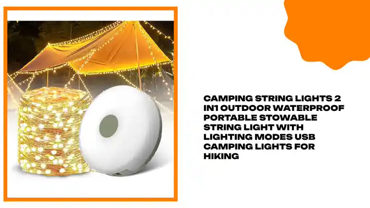 Camping String Lights 2 in1 Outdoor Waterproof Portable Stowable String Light with Lighting Modes USB Camping Lights for Hiking by@Outfy