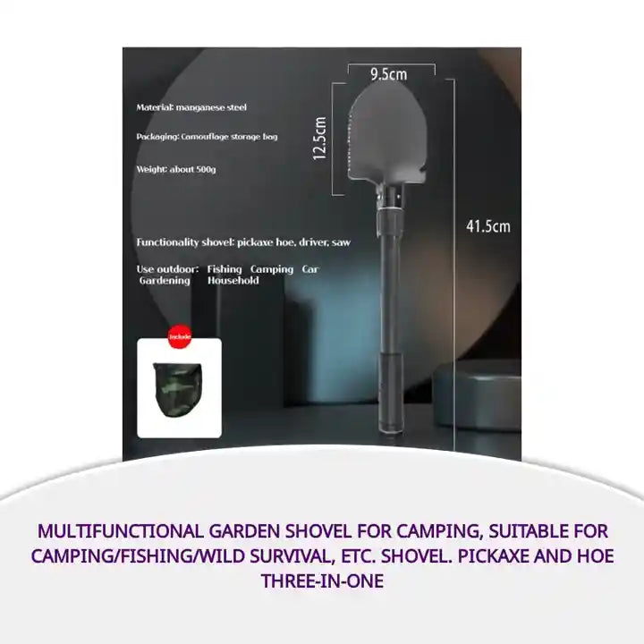Multifunctional garden shovel for camping, suitable for camping/fishing/wild survival, etc. Shovel. Pickaxe and hoe three-in-one by@Outfy